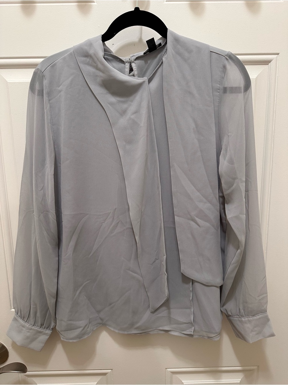 Ann Taylor Light Gray Tie-Neck Dress Shirt